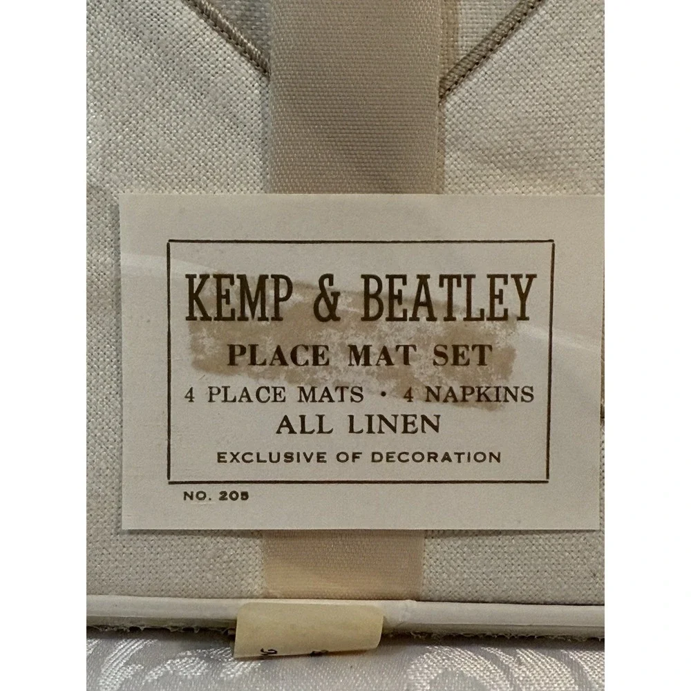 vintage Kemp & Beatley all-linen place mat and napkin set in its original box
